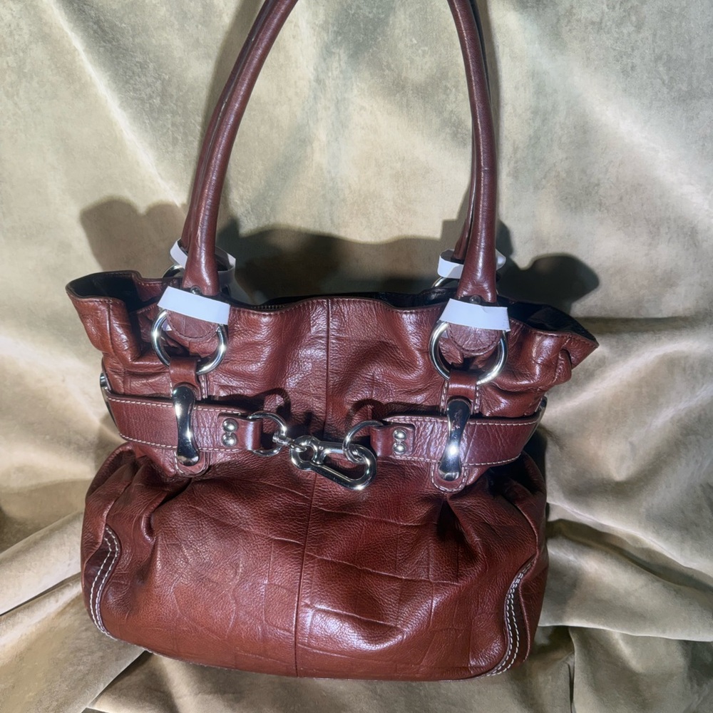 Milk Chocolate Brown Leather shoulder bag with Silver Hardware